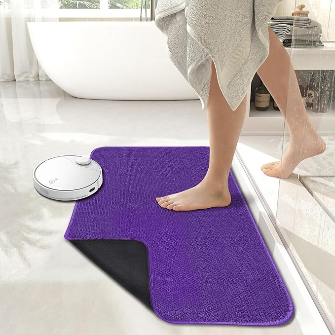 Bath Mat,Ultra Thin Bathroom Runner Rugs,Large Bath Mats for Bathroom,Quick Dry,Non-Slip,Machine Washable,Low Pile,Bath Rug,Shower Outside,Sink,Home Decor Accessories.Purple,1'5"x2'11"（17x35inch）