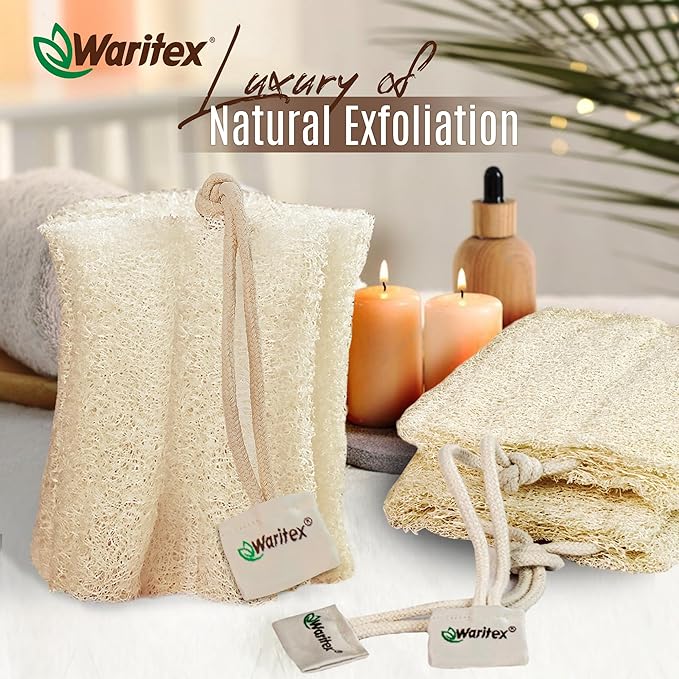 Waritex Premium Natural Egyptian Loofah Sponges, Made from 100% Natural Organic Material, Gentle Skin Exfoliation, and Full-Body Spa Experience – Eco-Friendly Loofah 2 Count (1 Pack)