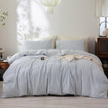 FOSSA Striped Duvet Cover Set 100% Washed Cotton Linen Feel Super Soft Breathable Cozy 3 Pieces Bedding Sets Cornflower Blue White Classic Stripes King