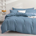 JELLYMONI Duvet Cover King Size Blue - 3PCS Boho Striped Duvet Cover Set Polyester Tufted Bohemian Textured Comforter Cover with Corner Ties & Zipper Closure