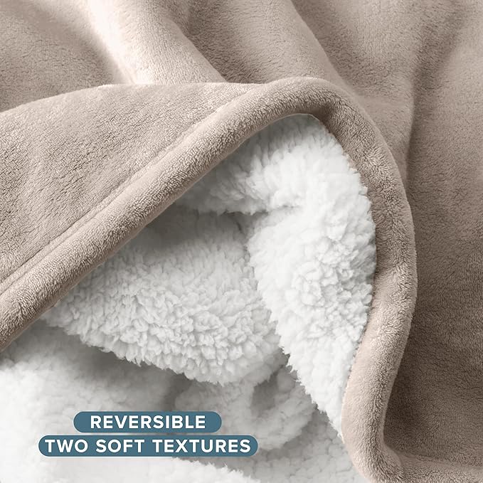 Bare Home Sherpa Fleece Blanket - Twin/Twin Extra Long - Blanket for Bed, Sofa, and Couch - Warm & Lightweight - Fluffy & Soft - Reversible (Twin/Twin XL, Light Taupe)