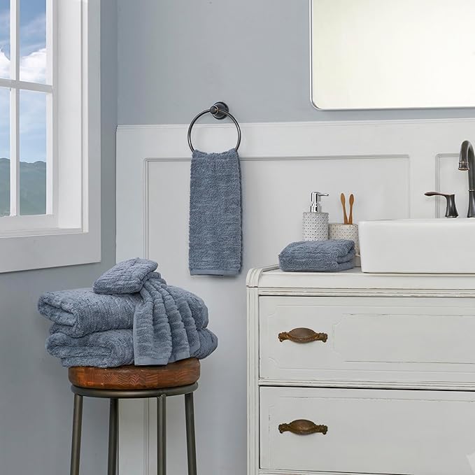SKL Home CloudSoft Cotton Luxury 2-Piece Hand Towel Set, Smoke Blue