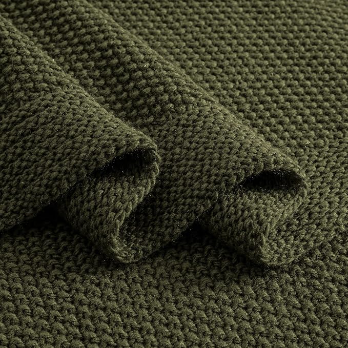CozeCube Olive Green Throw Blanket for Couch, Soft Cozy Cable Knit Throw for Bed Sofa Living Room, Lightweight Warm Decorative Farmhouse Christmas Blanket, 60"x80", Olive Green