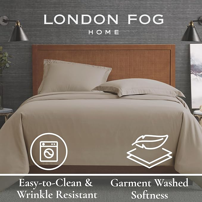 London Fog Garment Washed Solid Duvet Set Grey Microfiber 3-Piece Full/Queen Duvet Set, Solid Themed, Adult and Teen, Oeko-TEX Certified