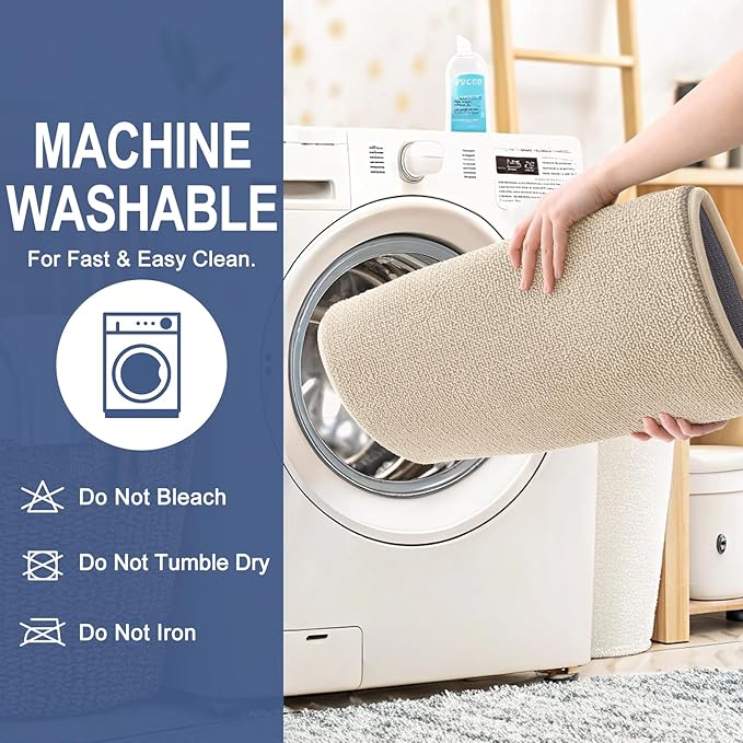 OLANLY Thick Memory Foam Bath Mat Rug 47x17, Extra Soft Absorbent Bathroom Rug, Quick Dry Bath Mats, Non-Slip, Machine Washable Carpet for Bathroom, Tub and Shower, Home Decor Accessories, Beige