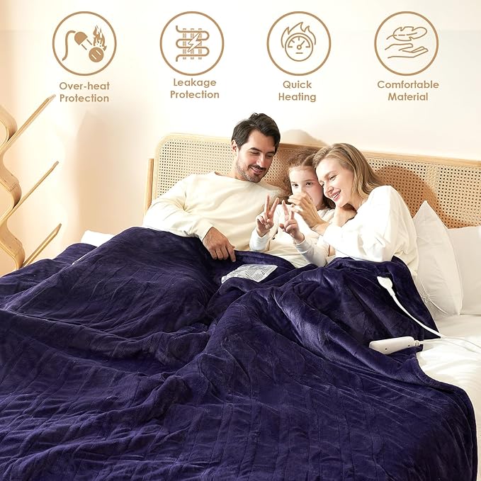 EHEYCIGA Electric Blanket King Size - Heated Blanket with 9 Heating Levels & 10 Hr Auto Off, Soft Cozy Sherpa Washable Dual Control Blanket, 90 x 100 Inches