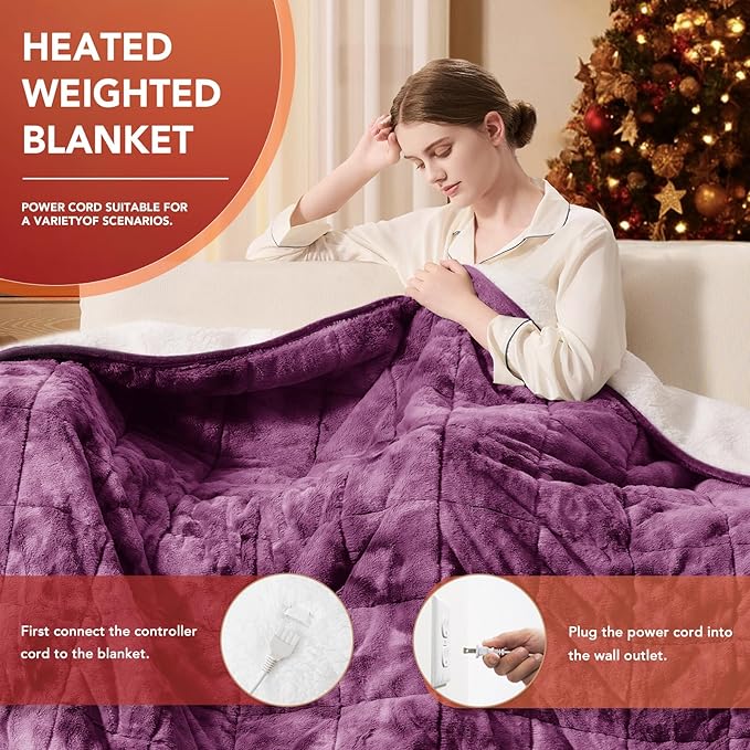 Homemate Heated Weighted Blanket for Adults - 72"x84" 20lbs Electric Throw Fast Heating Heavy Blanket 1/2/4/6/8 Hour Auto Off 10 Heat Levels Over-Heat Protection Soft Flannel Sherpa