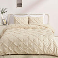 Amazon Basics King Size Soft, Lightweight Comforter Sets, All-Season Down-Alternative 3-Piece Bedding Set, Pinch Pleat Design, Beige