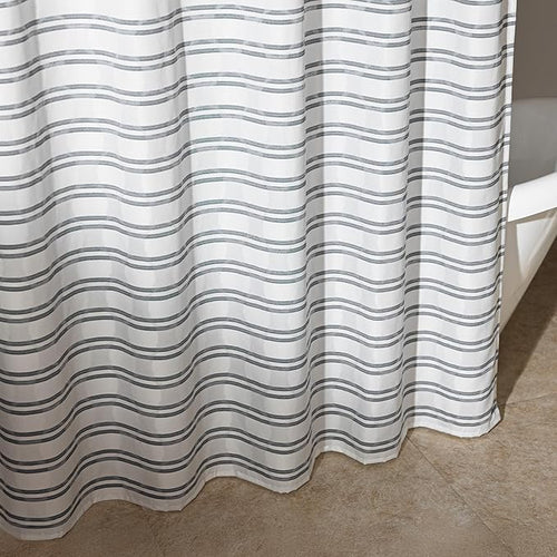 Amazon Basics Geometric Jacquard Fabric Shower Curtain for Bathroom, Lightweight, Waterproof and Washable, 72" W x 80" L, Grey Striped