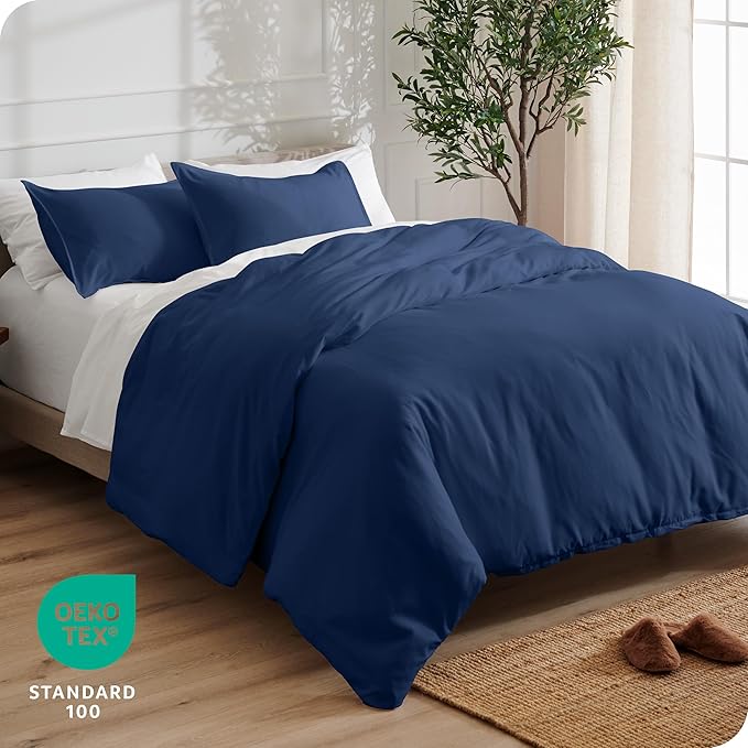 Bare Home Bedding Duvet Cover Oversized Queen Size - Premium 1800 Super Soft Collection - Lightweight, Cooling Duvet Cover - Soft Breathable (Oversized Queen, Dark Blue)