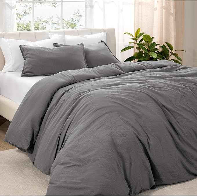 Bare Home Microfiber Duvet Cover Set - Ultra Soft Washed Microfiber - King/California King - Linen-Like Look - Easy Care - Breathable Fabric - Our Softest Duvet Cover Set (King/Cal King, Grey)