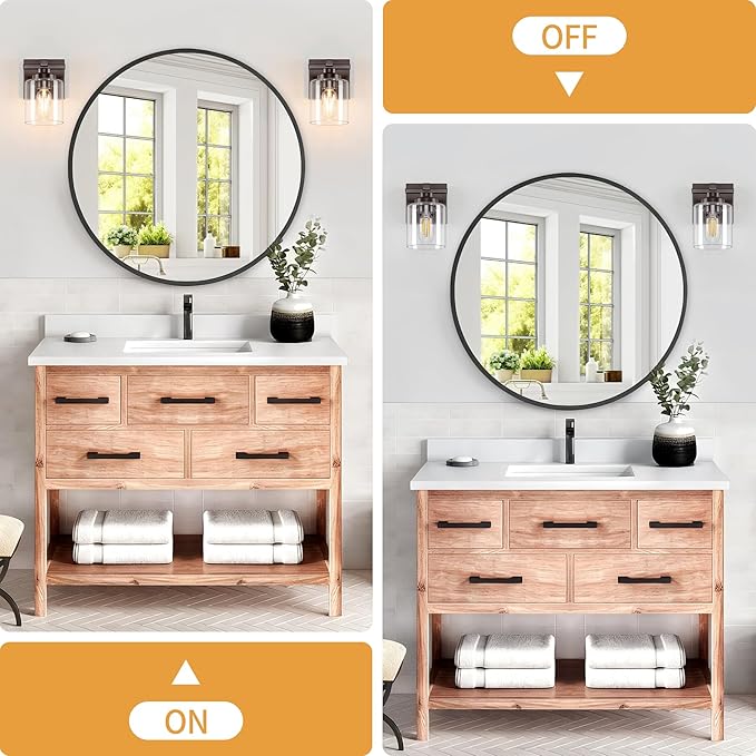 1 Light Modern Bathroom Light Fixtures Over Mirror, Bronze Finish Vanity Lights for Bathroom Wall Sconces with Clear Glass Shades, E26 Socket (Bulbs Not Included)