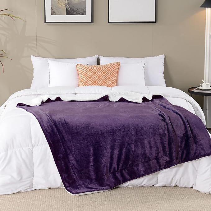 SOCHOW Sherpa Fleece Throw Blanket, Double-Sided Super Soft Luxurious Plush Blanket Twin Size, Aubergine 60inch X80''