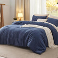 Bedsure California King Size Comforter Set, Navy Soft Prewashed Bedding for All Seasons, 3 Pieces GentleSoft™ Down Alternative Bed Set, 1 Lightweight Comforter (104"x96") and 2 Pillowcases (20"x36")