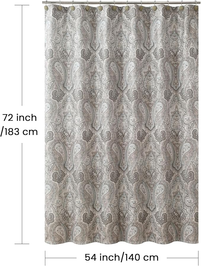 Stall Fabric Shower Curtain, Taupe Gray Blue Paisley Print Waterproof Shower Curtains for Bathroom, 54" W x 72" H