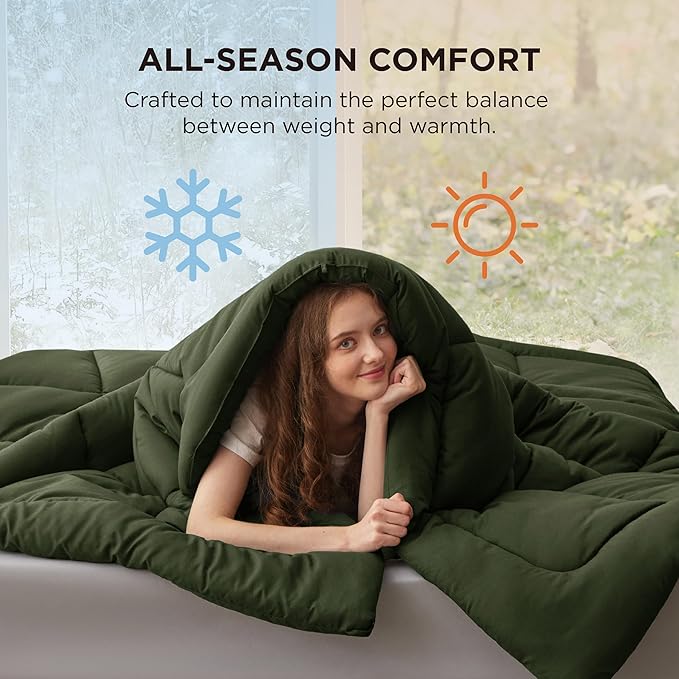 Bedsure Comforter Duvet Insert - Quilted Comforters Full Size, All Season Duvet, GentleSoft Down Alternative Bedding, with 8 Tabs, Gifts for Women/Men, Olive Green, Full 86 x 82 Inches