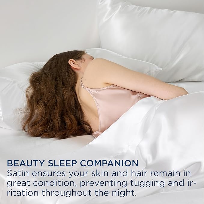 Bedsure White Satin Sheets Full Size - 4 Piece Silky Bedsheets with 15 Inches Deep Pocket Fitted Bedsheet,1 Flat Sheet, 2 Satin Pillowcases, Good for Hair & Skin (Full, White)