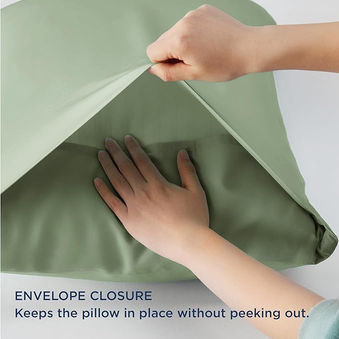 Bedsure Pillow Cases Standard Size, Cooling Pillow Cases, Rayon Derived from Bamboo Sage Green Pillowcases Standard Set of 2, Breathable & Soft Pillow Covers with Envelope Closure, 20x26 Inches