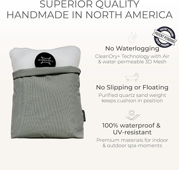 BADESOFA® Luxury Bath Pillow Set 2-Piece – Large Back Pillow & Foot Pillow for Tub – Spa-Grade Comfort for Head, Neck, Back & Feet – Quick Drying Bathtub Cushion Set in Ivory Pearl
