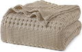 PHF 100% Cotton Waffle Weave Blanket King Size for Bed, Soft Lightweight & Breathable, All-Season Comfort, Luxury Aesthetic Woven Bedding for Home Decor, 108"x90", Taupe
