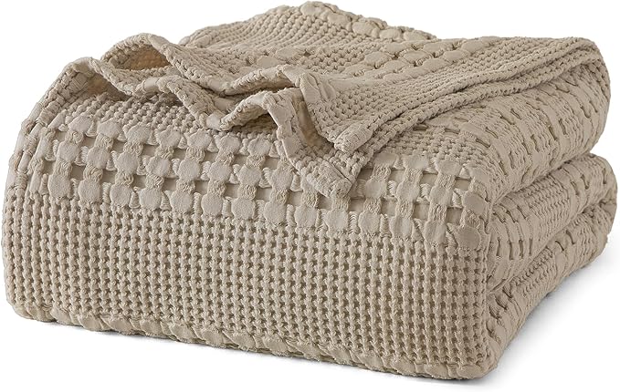 PHF 100% Cotton Waffle Weave Blanket King Size for Bed, Soft Lightweight & Breathable, All-Season Comfort, Luxury Aesthetic Woven Bedding for Home Decor, 108"x90", Taupe