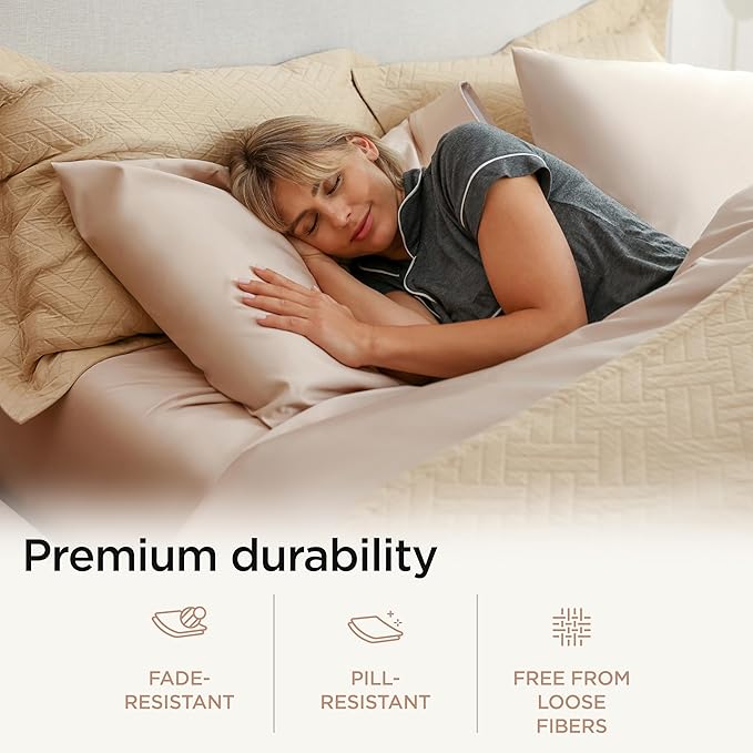 Threadmill Twin XL Sheet Sets | 656 Thread Count 100% Supima Cotton Sheets for Twin XL Mattress |Solid Sateen Twin XL Bed Sheets Set| 16” Deep Pocket | Soft Breathable 3-Piece Cooling Sheet Set |Beige