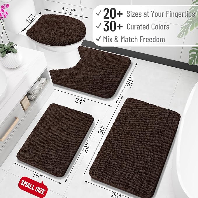 OLANLY Toilet Rugs U-Shaped 24x20, Extra Soft Absorbent Chenille Contour Bathroom Rugs for Toilet, Dry Quickly, Machine Washable, Non-Slip Bath Mat, Brown