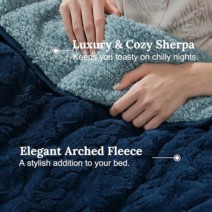 Sherpa Fleece Adult Weighted Blanket Great for Sleep, 20 lbs Dual Sided Soft Fuzzy Heavy Blankets for Couch Bed Sofa, Cozy Warm Fluffy Jacquard Throw for Winter (Navy Blue, 60" x 80", 20 Pounds)