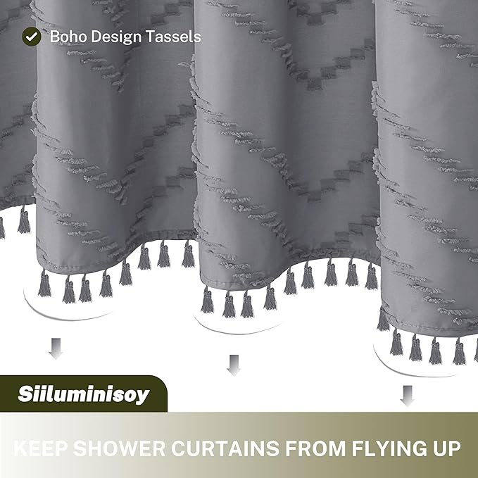 Extra Long Shower Curtains 72 x 84 Inches Tufted Chevron Gray Shower Curtains Fabric for Bathroom Modern Shabby Chic Waterproof Cloth Shower Curtain