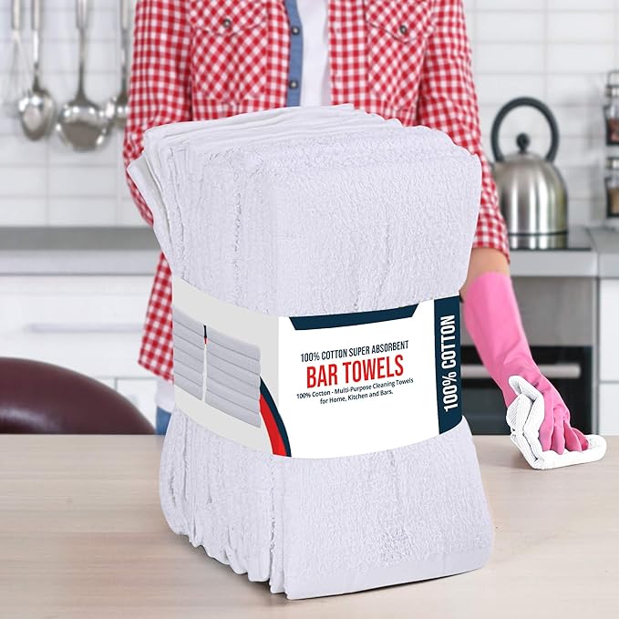 Utopia Towels Kitchen Bar Mops, Pack of 12, 16 by 19 Inches, 100% Cotton Super Absorbent White Towels, Multi-Purpose Cleaning Towels for Home and Kitchen Bars
