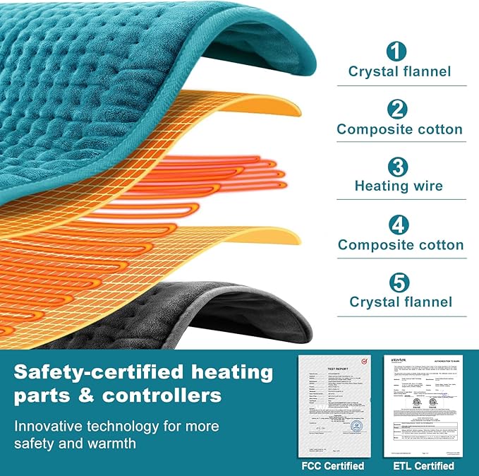 Heating Pad for Back Pain and Cramp Relief, Extra Large 17" x 33" Size Electric Heating Pad for Shoulder Neck Pain with 6 Temperature Level and 6 Timer Settings Auto Shut Off
