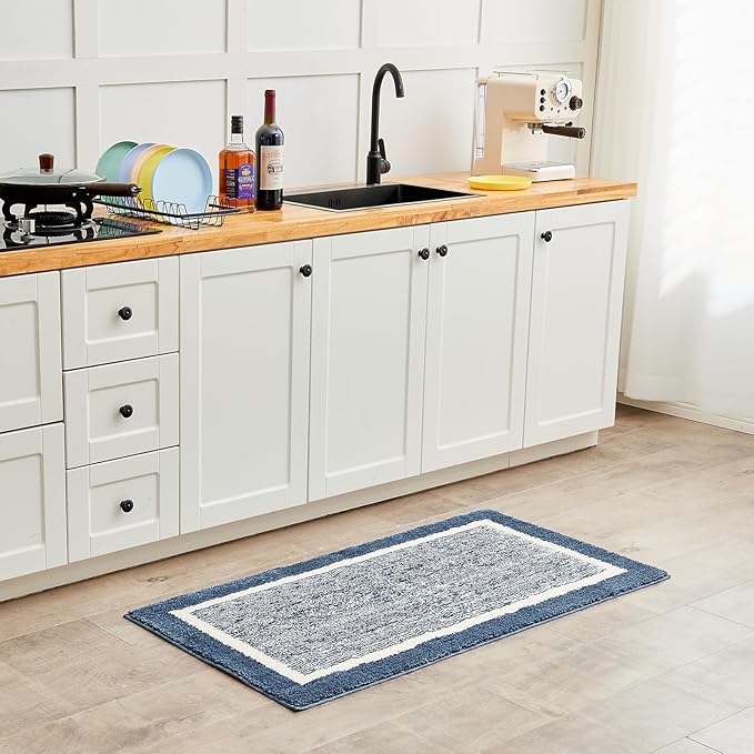 CozeCube Bath mats for Bathroom Non Slip, Fluffy Absorbent Microfiber Bath mat Washable, Aesthetic Bathroom Rugs, Long Navy Blue Bath Runner, Navy Blue, 59" x 24"