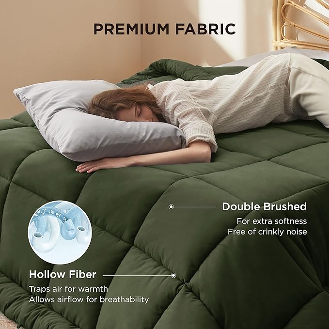 Bedsure Comforter Duvet Insert - Quilted Comforters Full Size, All Season Duvet, GentleSoft Down Alternative Bedding, with 8 Tabs, Gifts for Women/Men, Olive Green, Full 86 x 82 Inches
