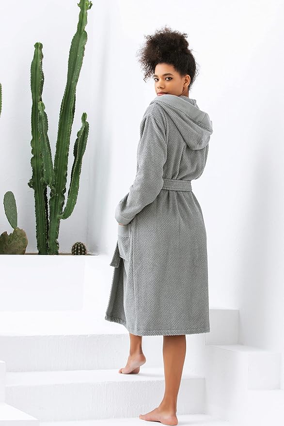 SEYANTE Organic Turkish Cotton Terry Hooded Kimono Bathrobe, Robe for Women