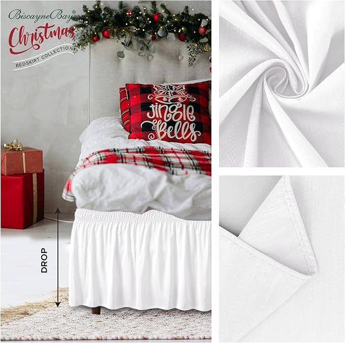 Biscaynebay Wrap Around Bed Skirts for Twin & Twin XL Beds Extra Short Drop of 9", White Elastic Dust Ruffles Easy Fit Wrinkle & Fade Resistant Silky Luxurious Fabric Solid Machine Washable