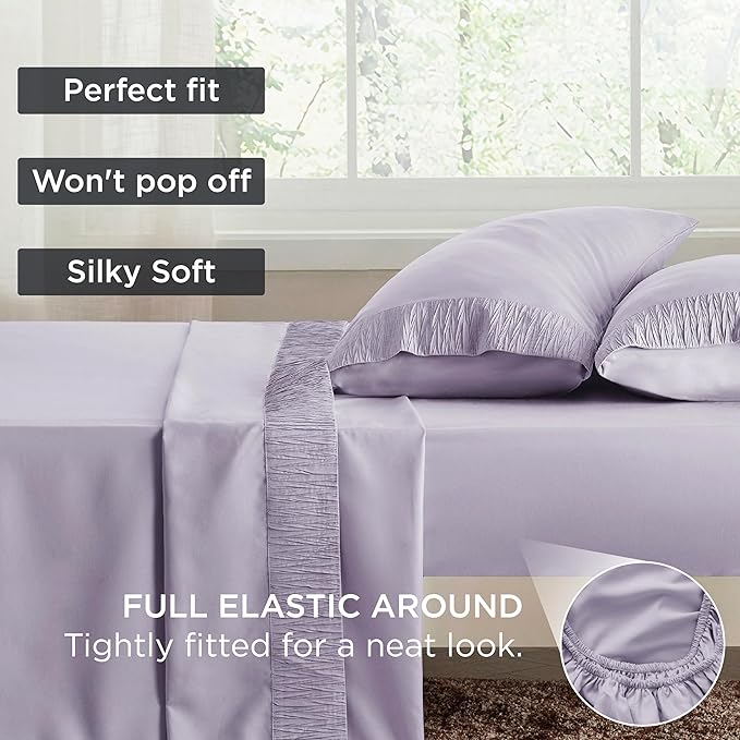 Bedsure Full Size Bed Sheets - 4 Pieces Soft Full Sheet Set - Breathable & Cooling - Hotel Luxury - Easy Care Polyester Microfiber Bedding for Women, Men, Lavender