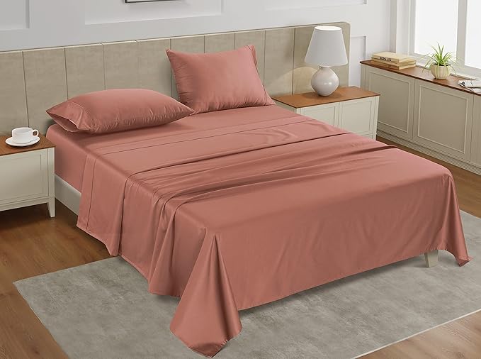 LANE LINEN King Size Bed Sheets – 450 Thread Count Long-Staple 100% Cotton, Naturally Cooling Sheets King Size, Value for Money Bedding, Low Pill, Machine Washable, 15" Deep Pocket Fitted – Rose Dawn
