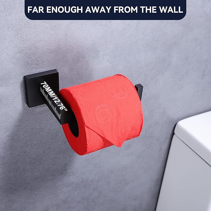 LANC Black Toilet Paper Holder, Bathroom Toilet Paper Roll Holder Wall Mounted for Washroom Kitchen Matte Black TP Tissue Holder Dispenser and Hangers Rustproof 304 Stainless Steel Right, A8807MB