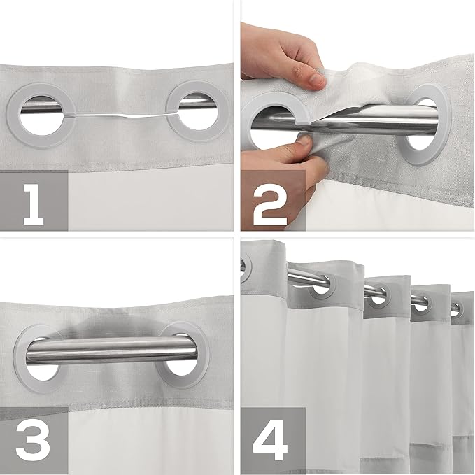 River Dream Extra Long No Hook Slub Textured Shower Curtain with Snap-in PEVA Liner Set - 71" x 86"(84"), Hotel Style with See Through Top Window, Grey Fabric Curtain & Waterproof Liner, Gray, 71x86