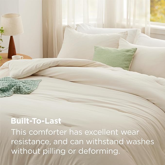 Bedsure California King Size Comforter Set, Cream Soft Prewashed Bedding for All Seasons, 3 Pieces GentleSoft™ Bed Set, 1 Lightweight Comforter (104"x96") and 2 Pillowcases (20"x36")