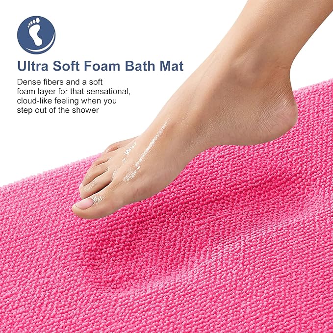 OLANLY Thick Memory Foam Bath Mat Rug 30x20, Extra Soft Absorbent Bathroom Rug, Quick Dry Bath Mats, Non-Slip, Machine Washable Carpet for Bathroom, Tub and Shower, Home Decor Accessories, Hot Pink