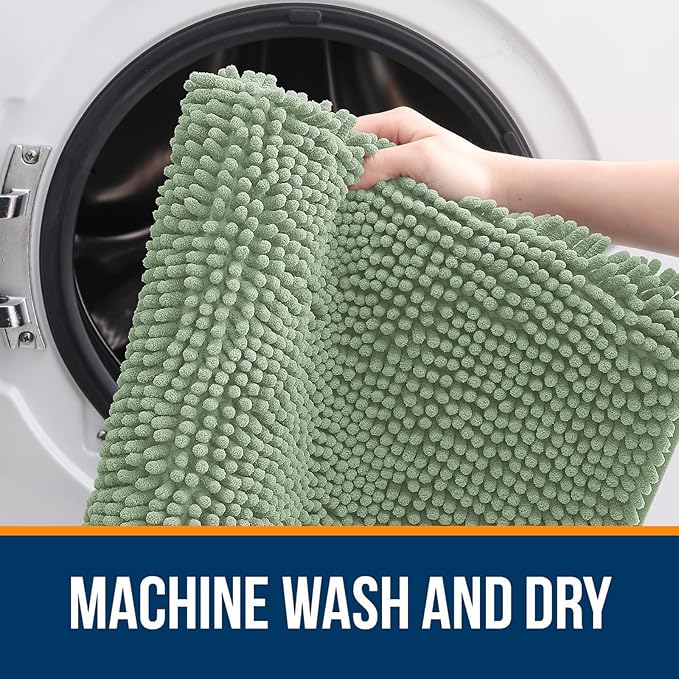 OLANLY Bathroom Rugs 47x17, Extra Soft Absorbent Chenille Bath Rugs, Rubber Backing Quick Dry, Machine Washable Bath Mats for Bathroom Floor, Tub and Shower, Home Decor Accessories, Sage Green