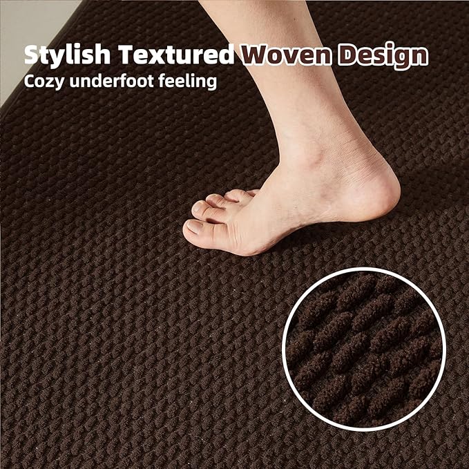 Bathroom Rugs Non Slip Washable, Super Absorbent Thin Bath Mat Quick Dry Low Pile Bathroom Rug, Brown 20"x48"