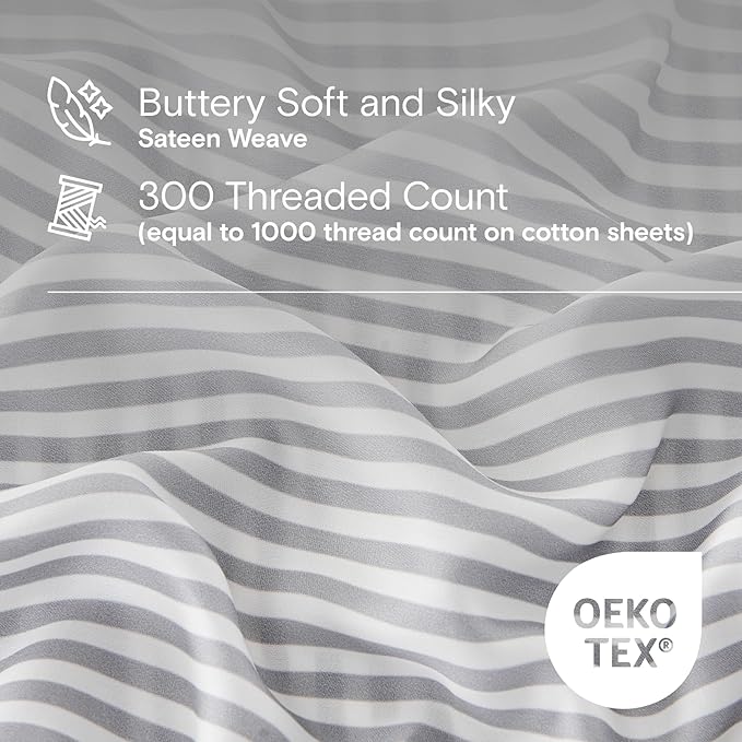 DOZ Duvet Cover Set, 100% Viscose derived from Bamboo, Organically Grown, Buttery Soft, Cooling Duvet Covers, High GSM, 1 Duvet Cover and 1 Pillowcase, 70"x90" (Stripe, Twin/Twin XL)