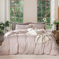 MooMee Bedding Duvet Cover Set 100% Washed Cotton Linen Like Textured Breathable Durable Soft Comfy (Heathered Greyish Pink, Cal King 104"x98")