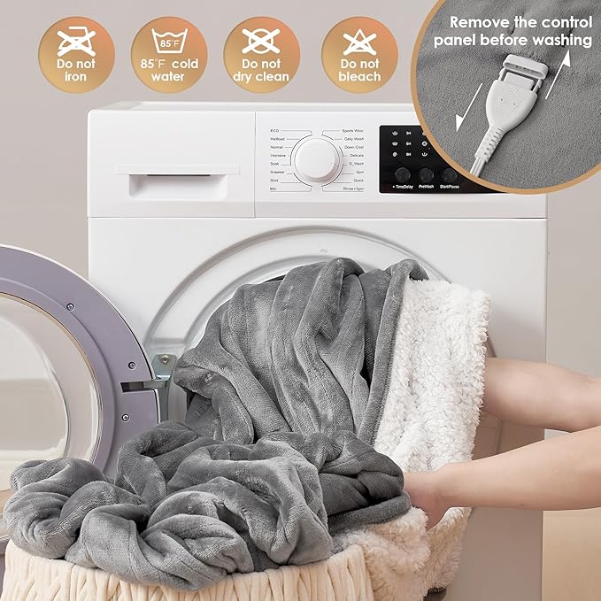 EHEYCIGA Heated Blanket Electric Throw - Heating Blanket with 9 Heating Levels & 10 Hours Auto Off, Soft Cozy Sherpa Washable Throw with Fast Heating, 50 x 60 Inches