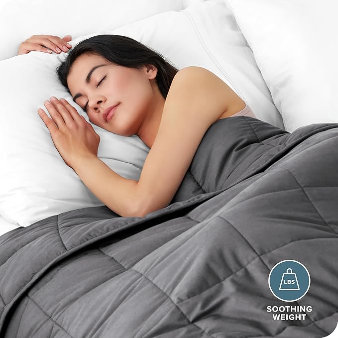 Bare Home Weighted Blanket Queen Size 22lb (60" x 80") for Adults - All-Natural 100% Cotton - Premium Heavy Blanket Nontoxic Glass Beads (Grey, 60"x80")