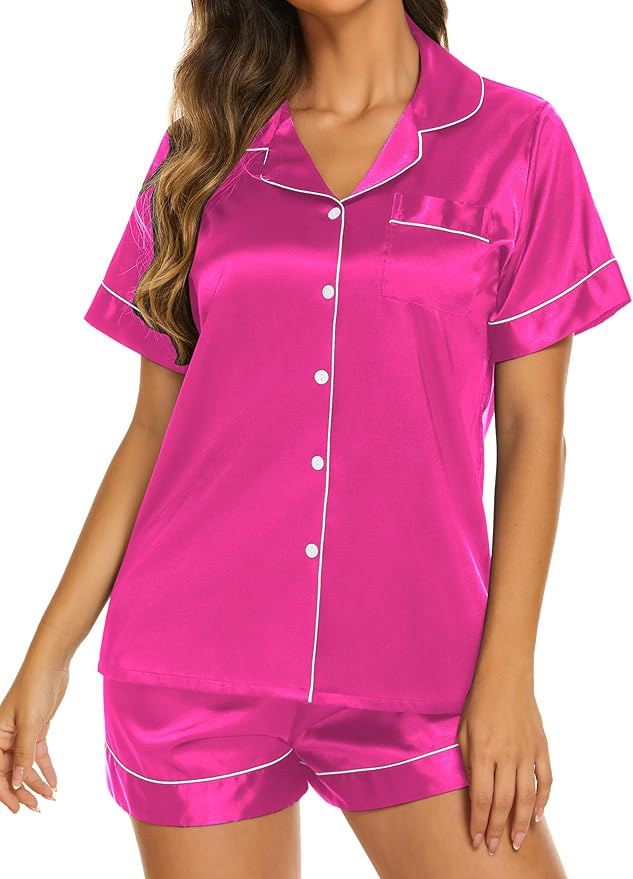 Ekouaer Pajamas for Women Set Silk Satin Pjs Shorts Sleepwear 2 Piece Loungewear S-XXL