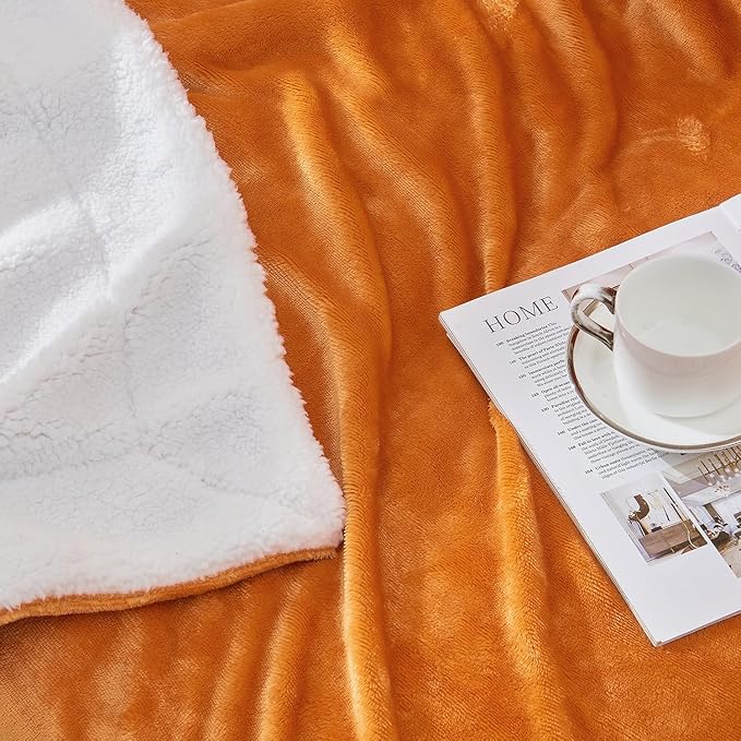 SOCHOW Sherpa Fleece Throw Blanket, Double-Sided Super Soft Luxurious Plush Blanket Throw Size, Burnt Orange, 50x60 inches
