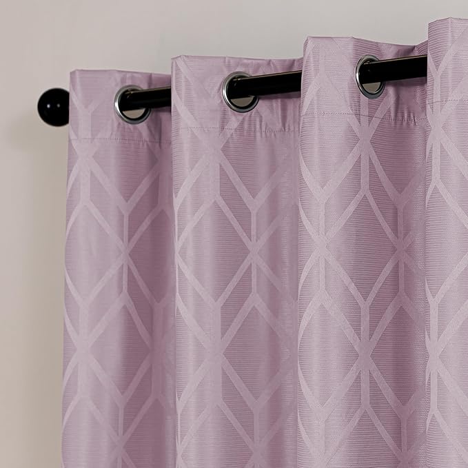 Amazon Basics Jacquard 2-Piece 100% Blackout Curtains, Living Room and Bedroom Drapes, Thermal Insulated Window Treatment, 52"x72", Pink